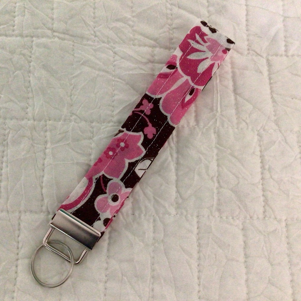 Floral Pink and Brown Keychain Wristlet